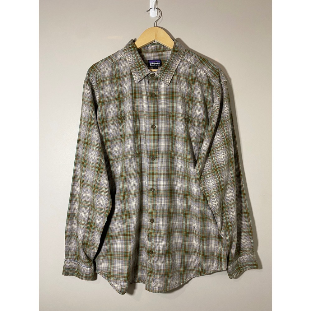 Patagonia Fjord Organic Cotton Button Up Shirt Mens Large Brown‎ Plaid Flannel